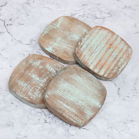 Handmade Wooden Coasters for Home & Office Decor - Pack of 4